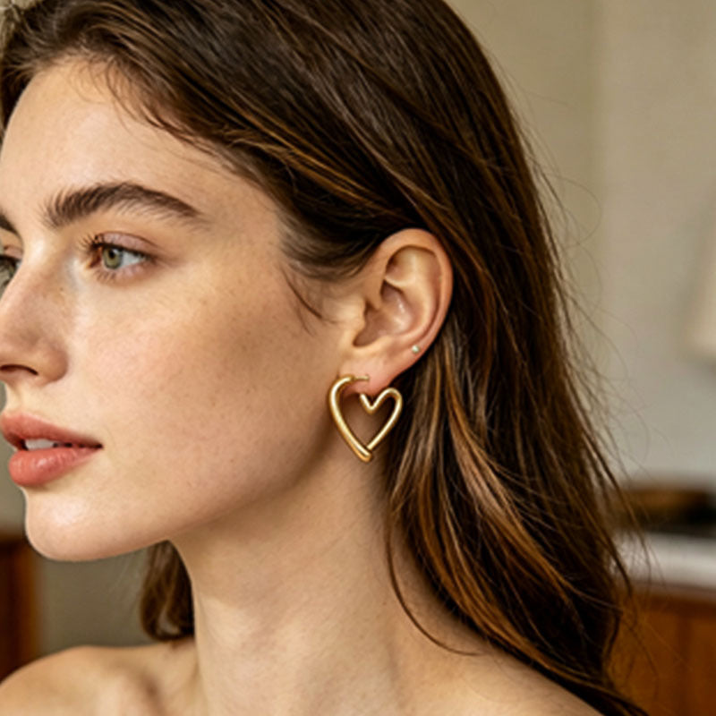 Titanium Minimalist Open Heart Hoop Earrings