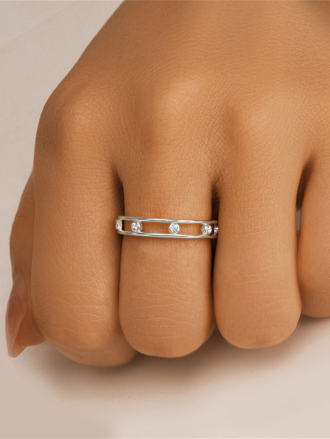 925 Sterling Silver Double Layer Zircon Open Ring