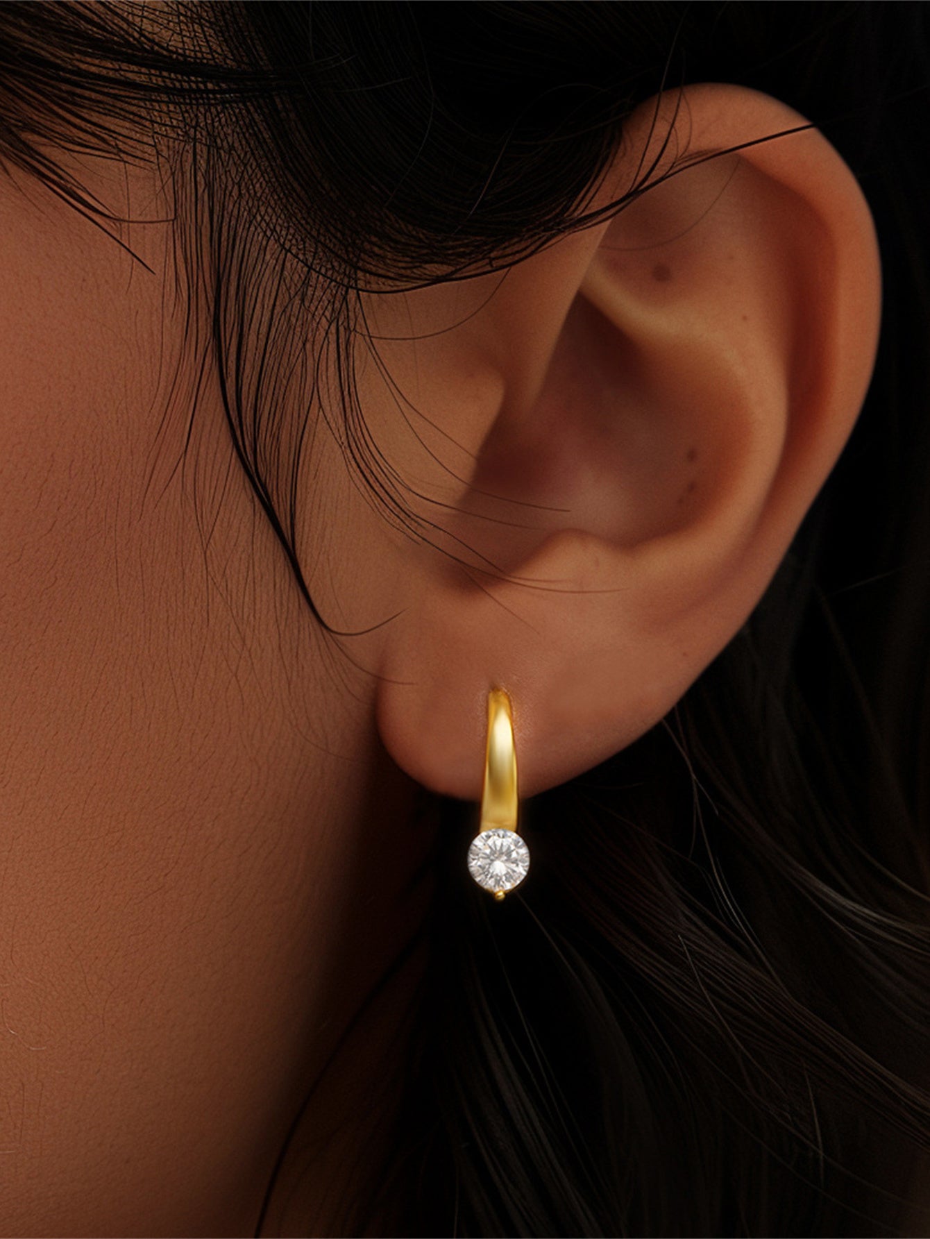 925 Sterling Silver Drop Zircon Flat Back Piercing Hoop Earrings