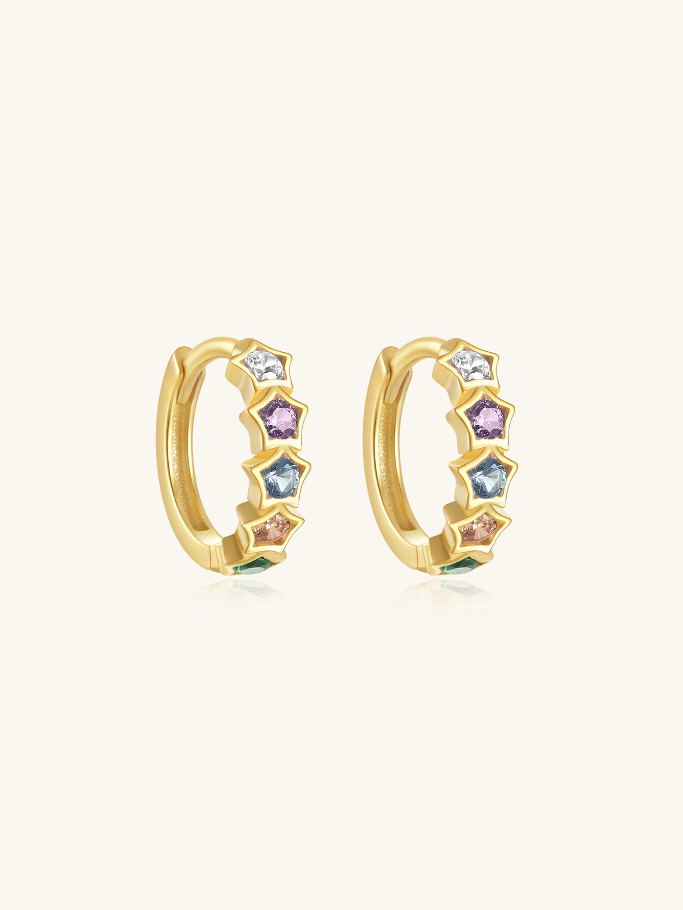 925 Sterling Silver Rainbow Star Hoop Earrings