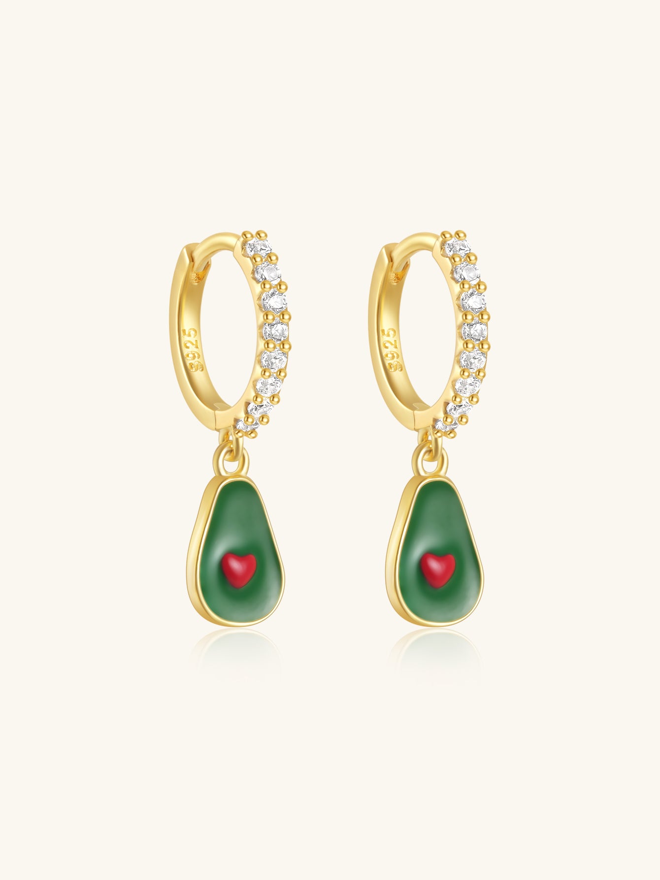 925 Sterling Silver Avocado Heart Hoop Earrings