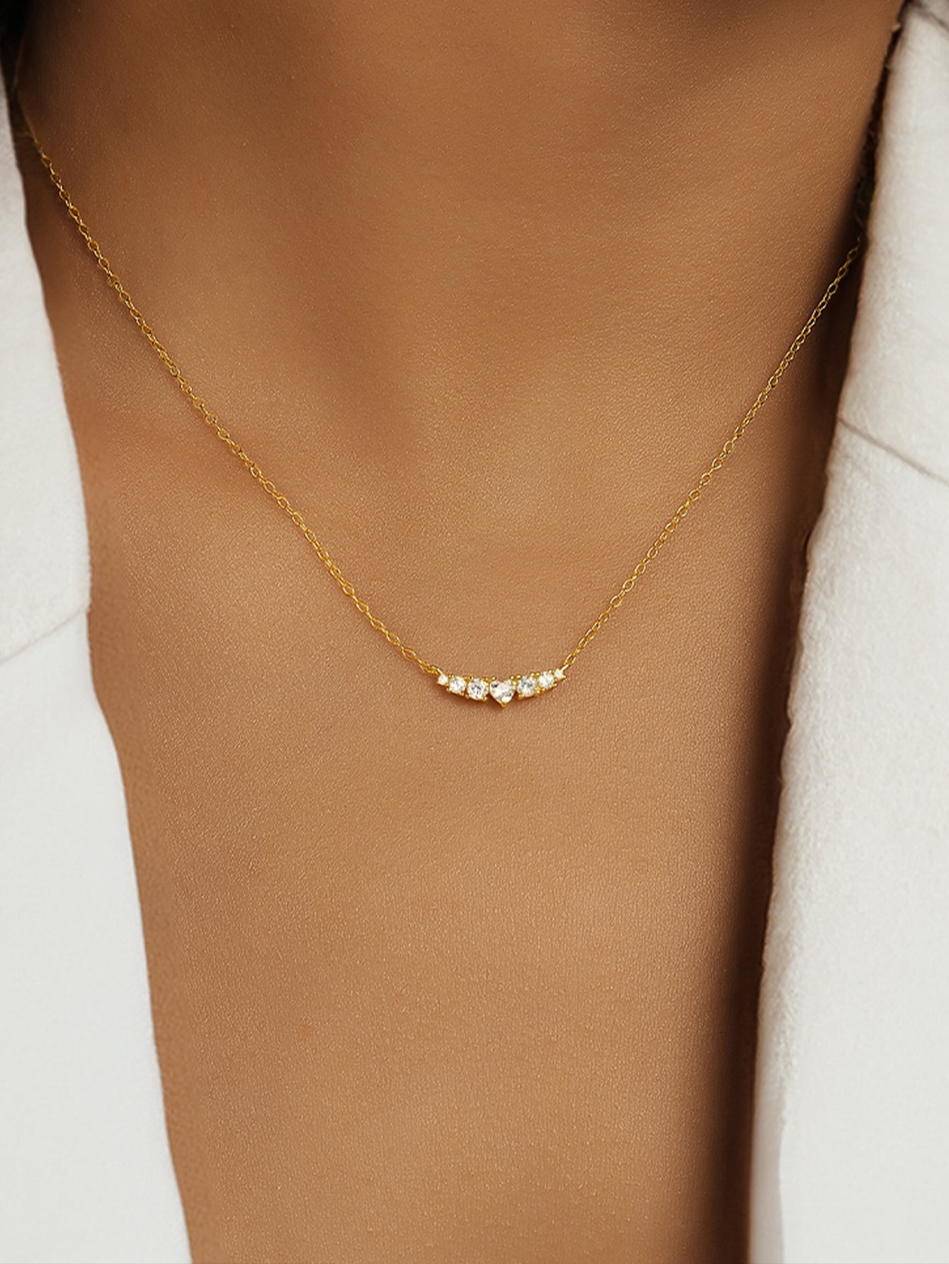 925 Sterling Silver Minimalist Heart Zircon Pendant Necklace