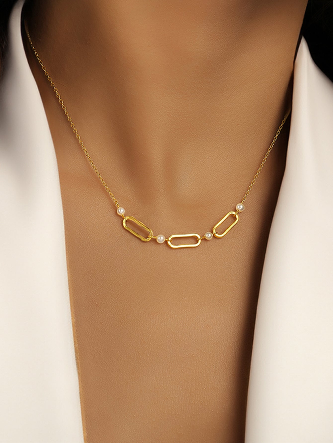 925 Sterling Silver Pearl Link Chain Necklace