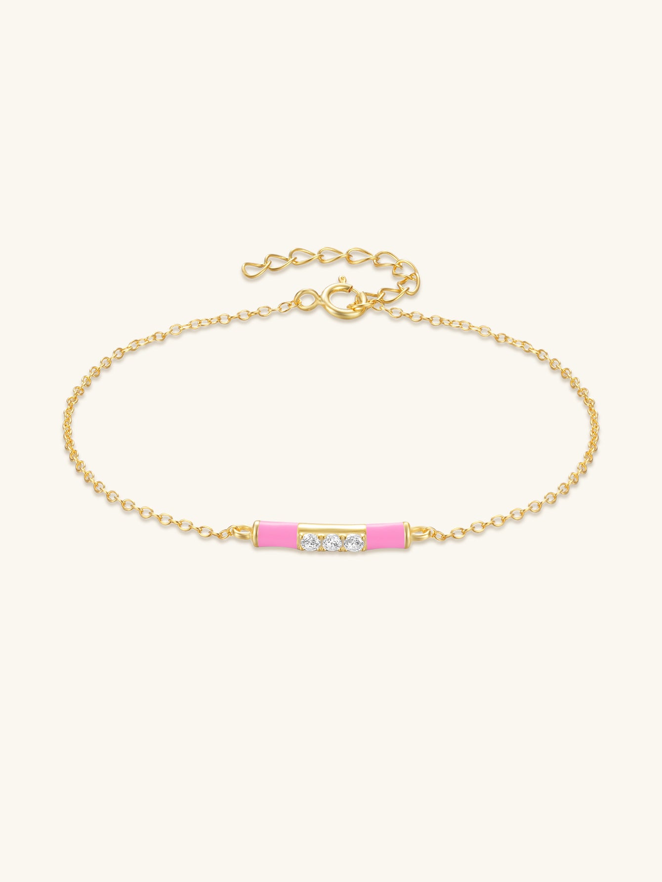 925 Sterling Silver White Enamel Zircon Chain Bracelet