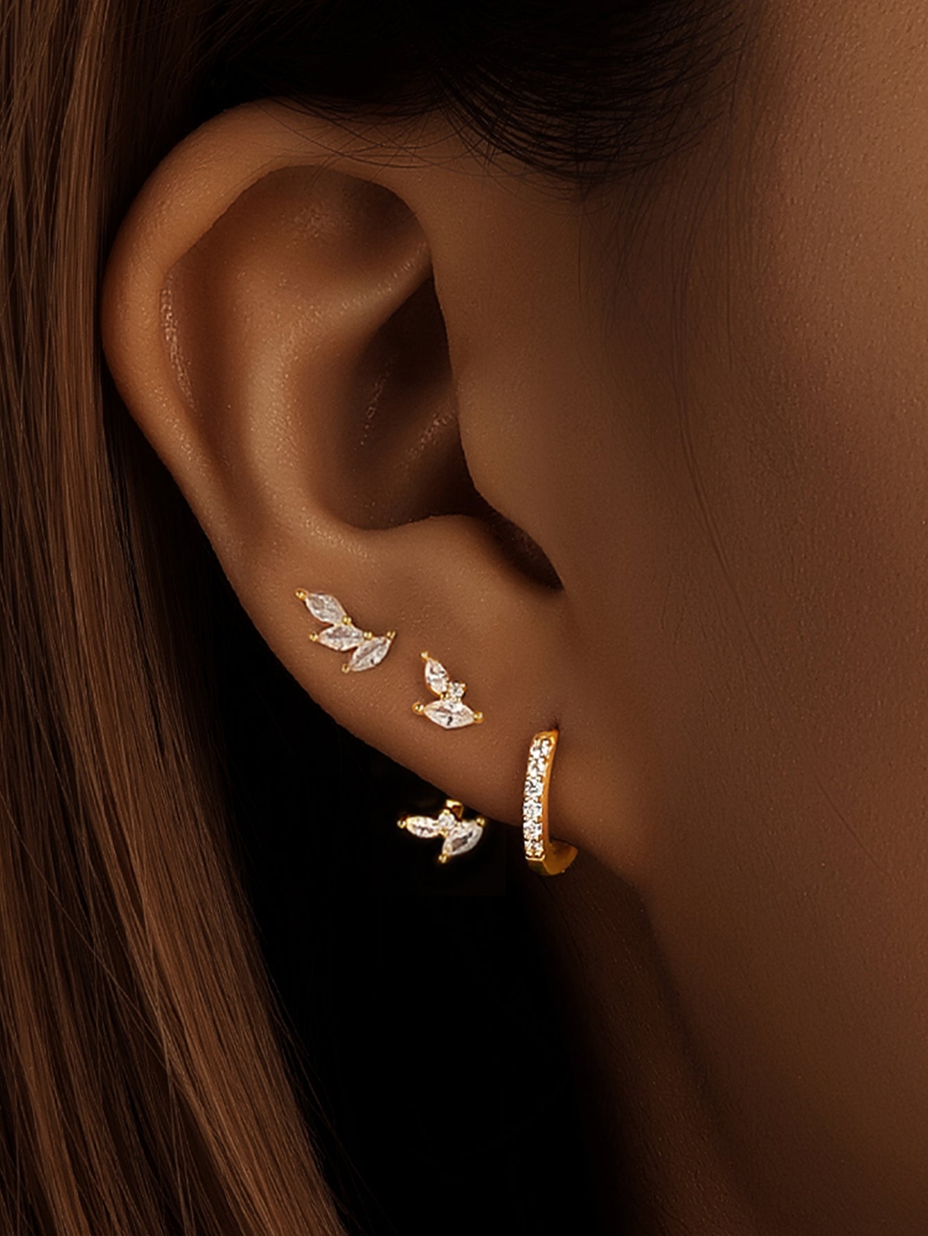 925 Sterling Silver Marquise Zircon Huggie Earring Set