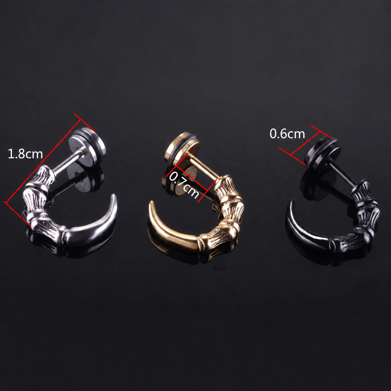 Titanium Punk Claw Hoop Stud Earrings