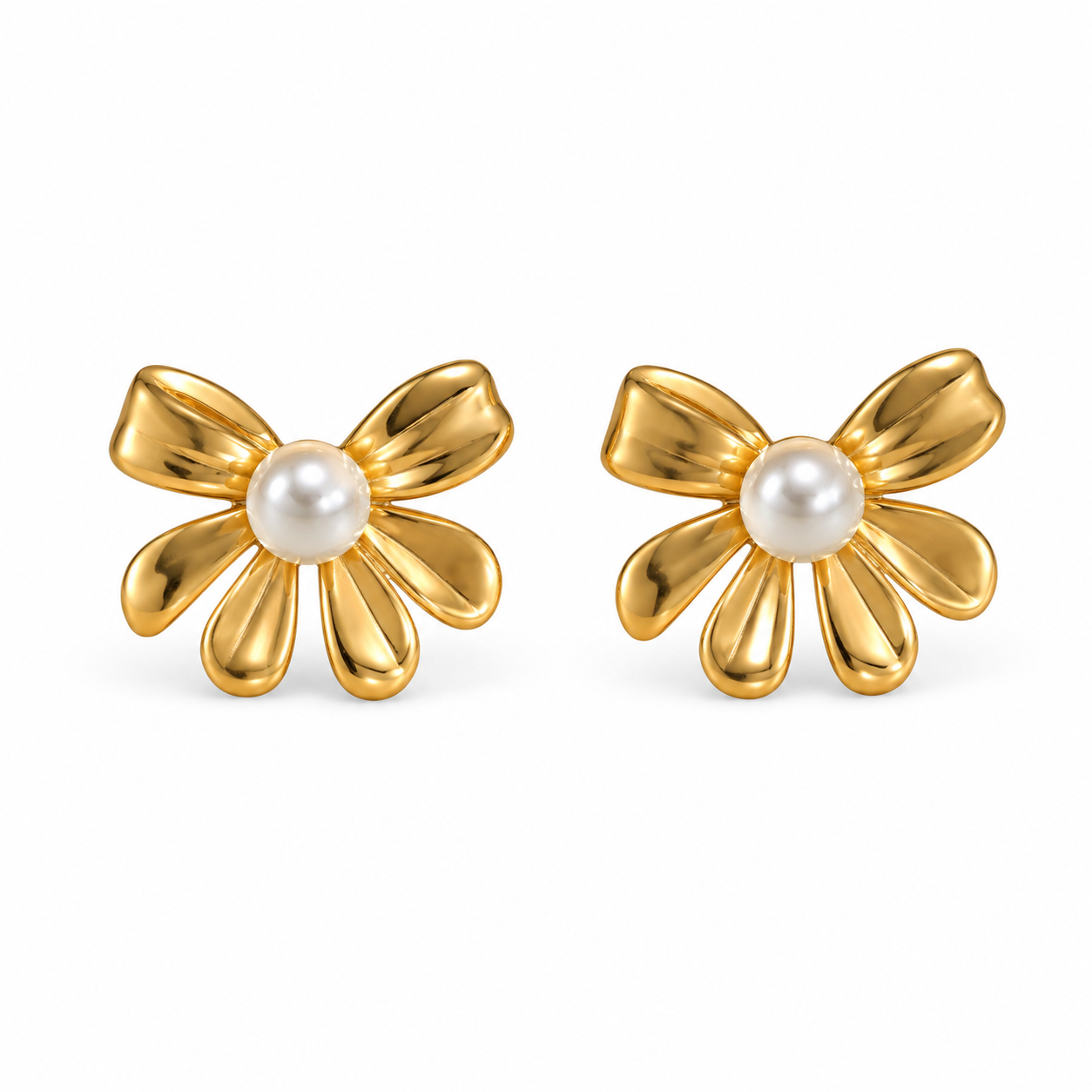 Elegant Titanium Pearl Floral Drop Earrings
