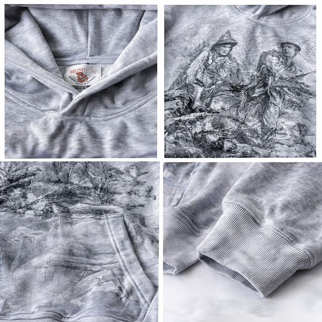 Vintage War Sketch Hoodie – Washed Graphic Streetwear Pullover (Unisex)