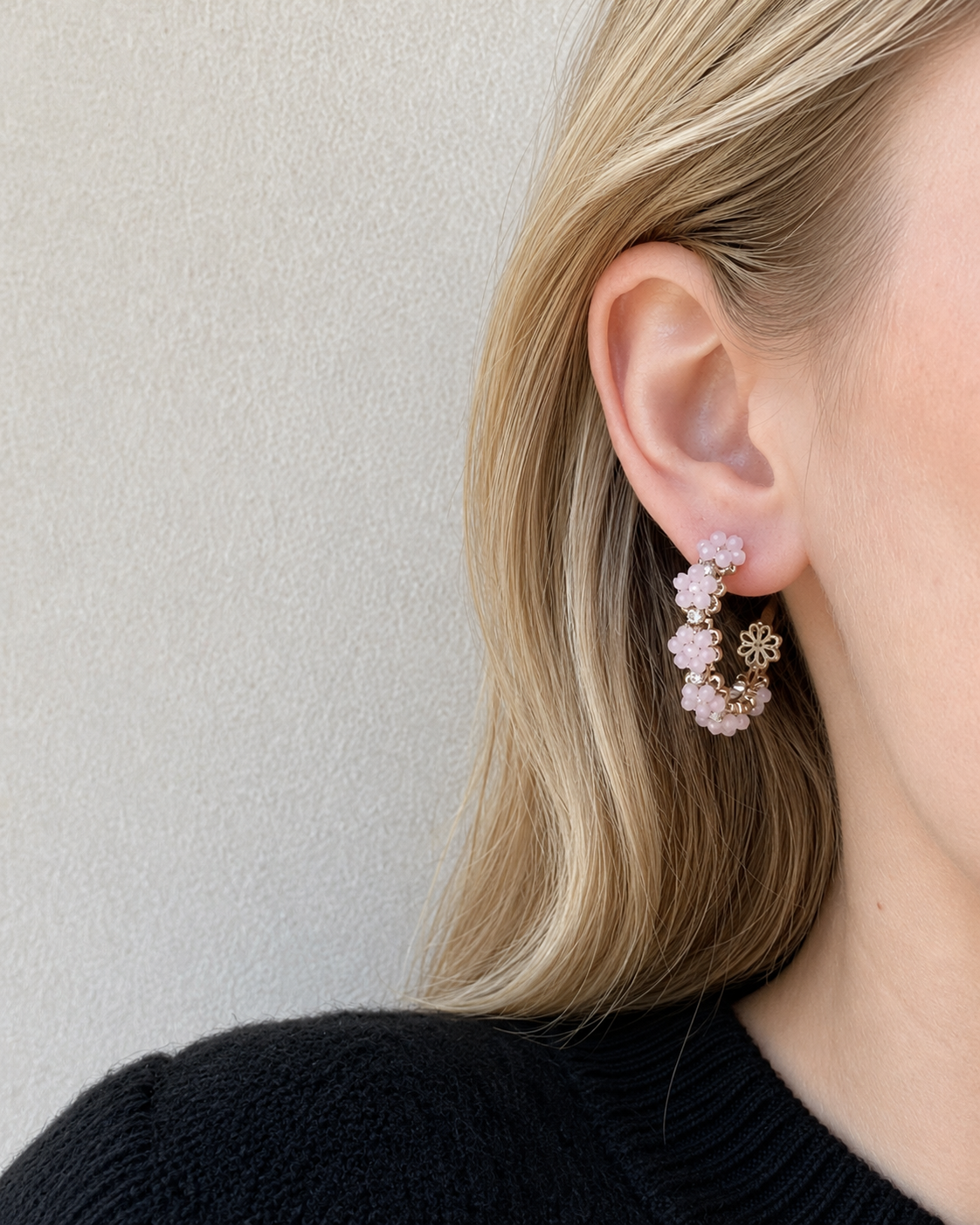 Titanium Elegant Crystal Floral Hoop Earrings