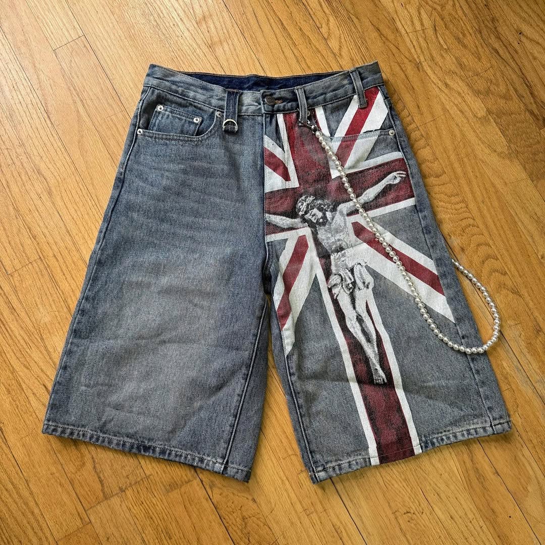 ART IN WAR Crownless Icons β Crucifix Denim Shorts