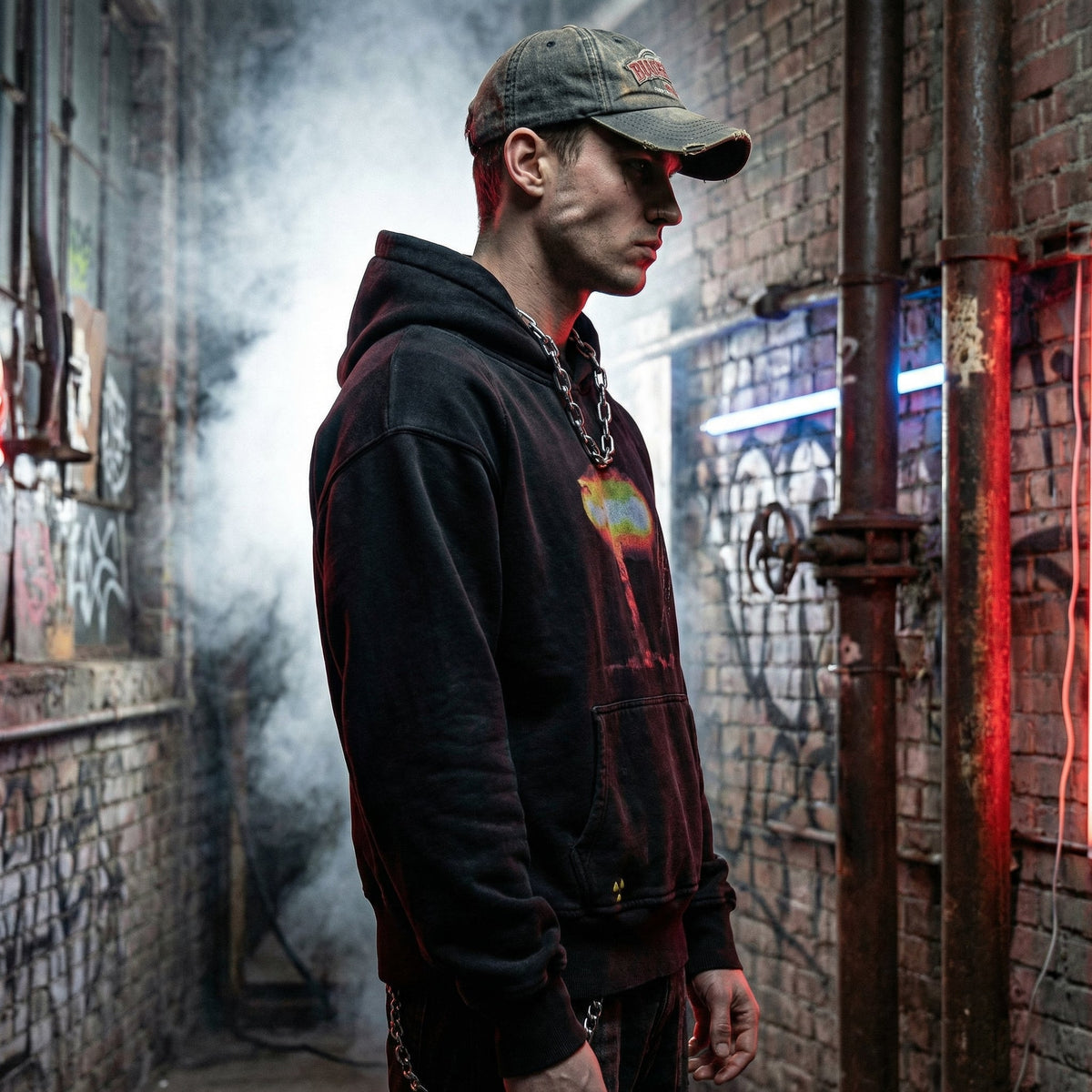 AOKLOK® Fallout Graphic Hoodie – Black Distressed Edition