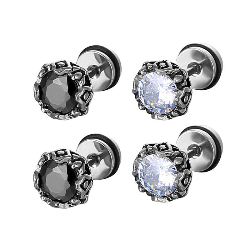 Titanium Round Zirconia Flat Back Stud Earring