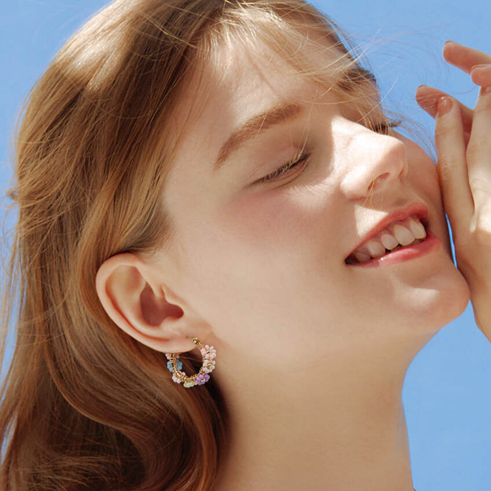 925 Silver Handmade Glass Flower Hoop Earrings