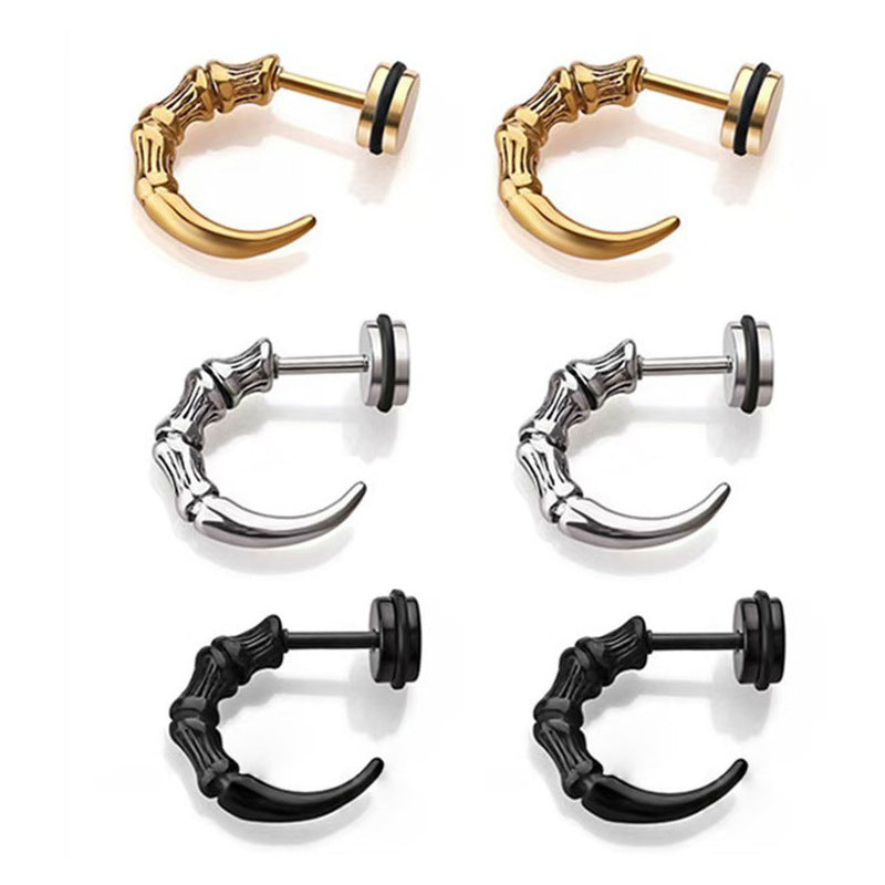 Titanium Punk Claw Hoop Stud Earrings