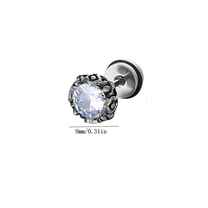 Titanium Round Zirconia Flat Back Stud Earring