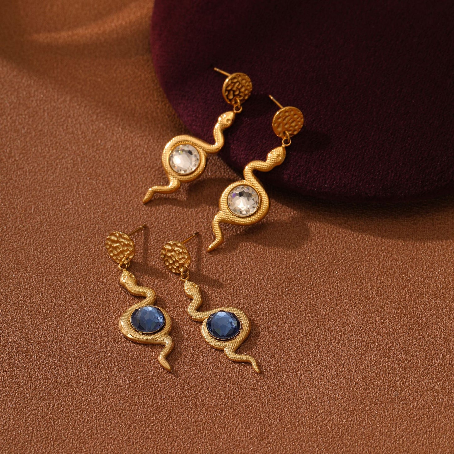 Titanium Snake Drop Earrings with Zirconia