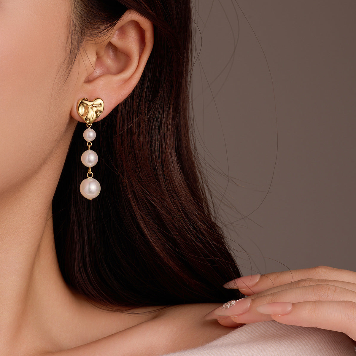 Titanium Triple Pearl Drop Earrings