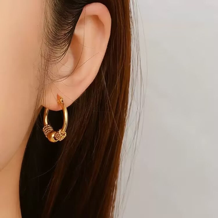 Vintage Titanium Beaded Ball Hoop Earrings
