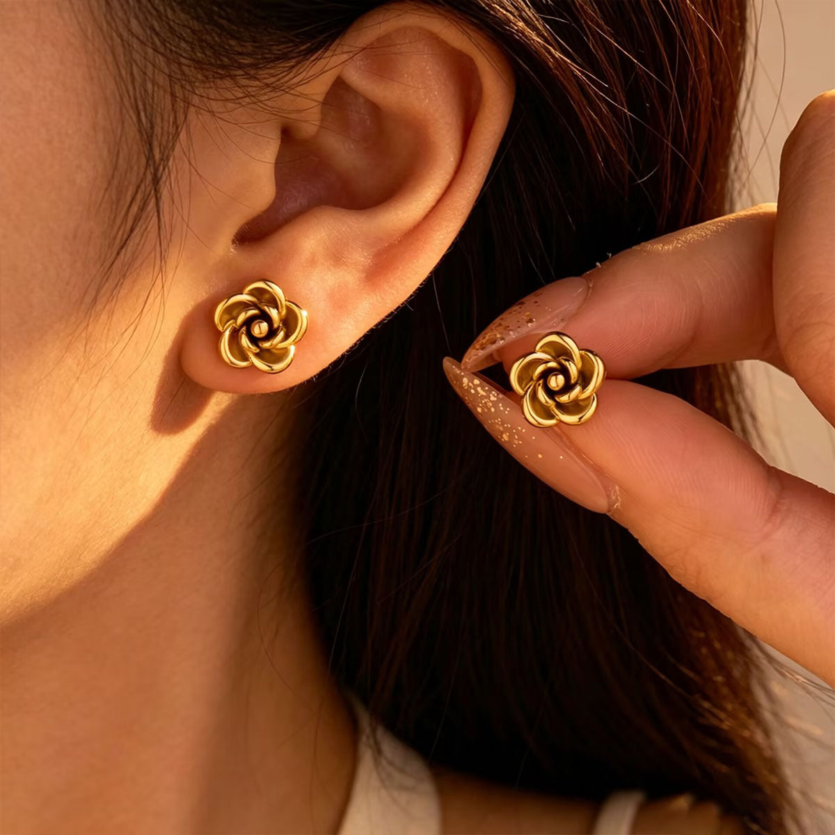 Titanium Mini Rose Stud Earrings