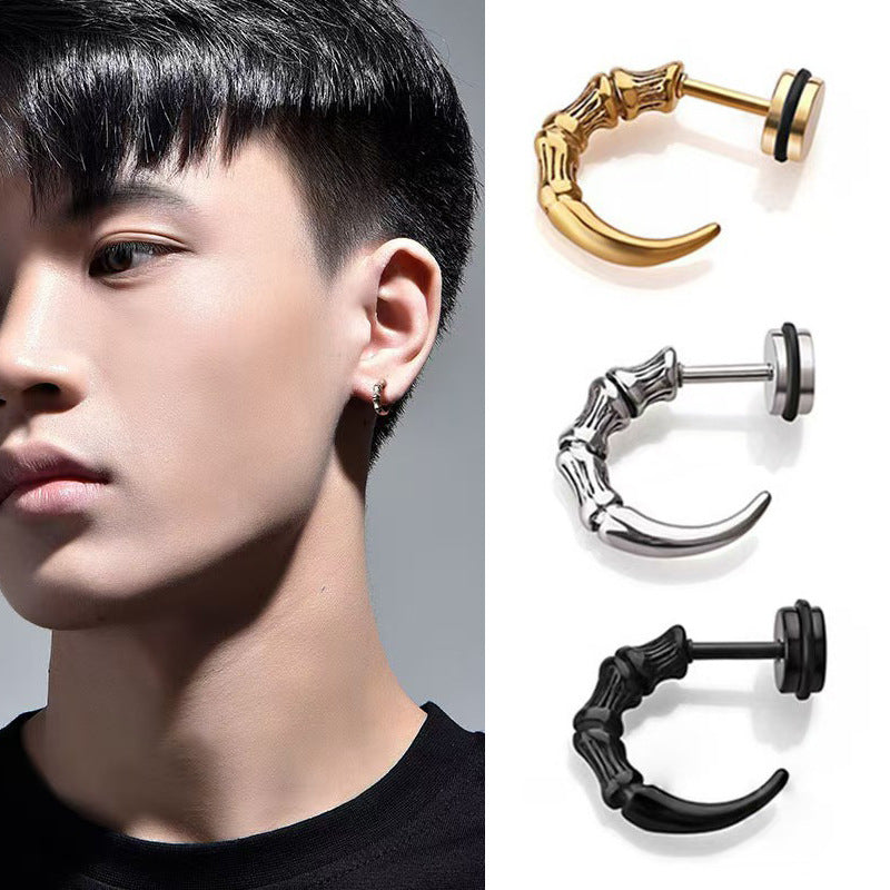 Titanium Punk Claw Hoop Stud Earrings