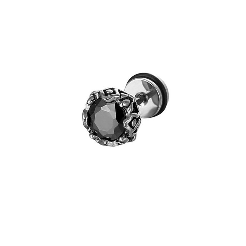Titanium Round Zirconia Flat Back Stud Earring
