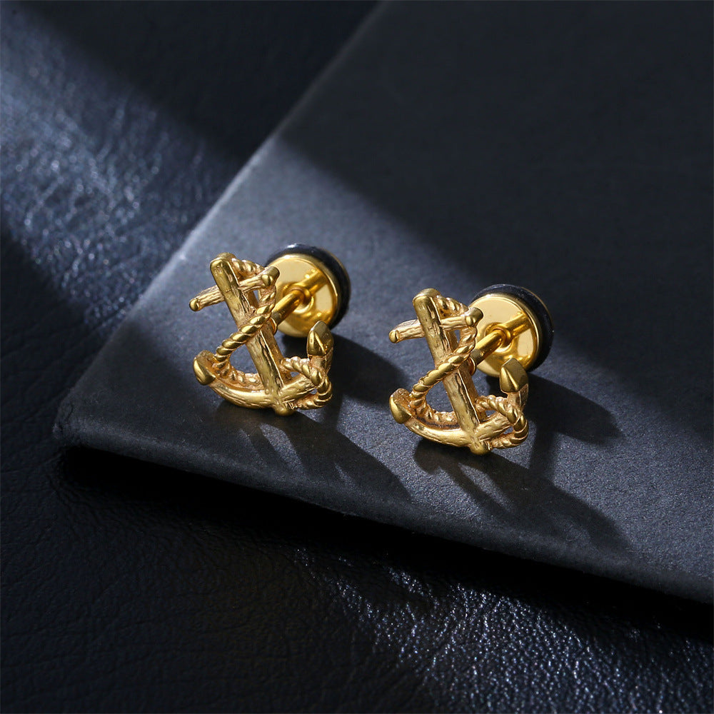 Titanium Nautical Anchor Stud Earrings