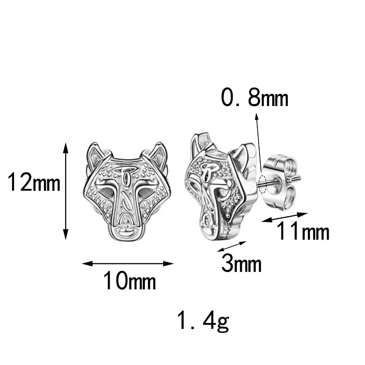 Punk Titanium Wolf Stud Earrings