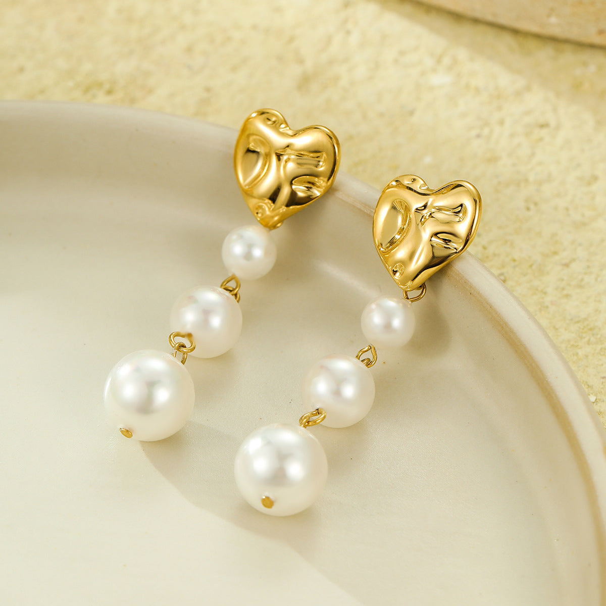Titanium Triple Pearl Drop Earrings