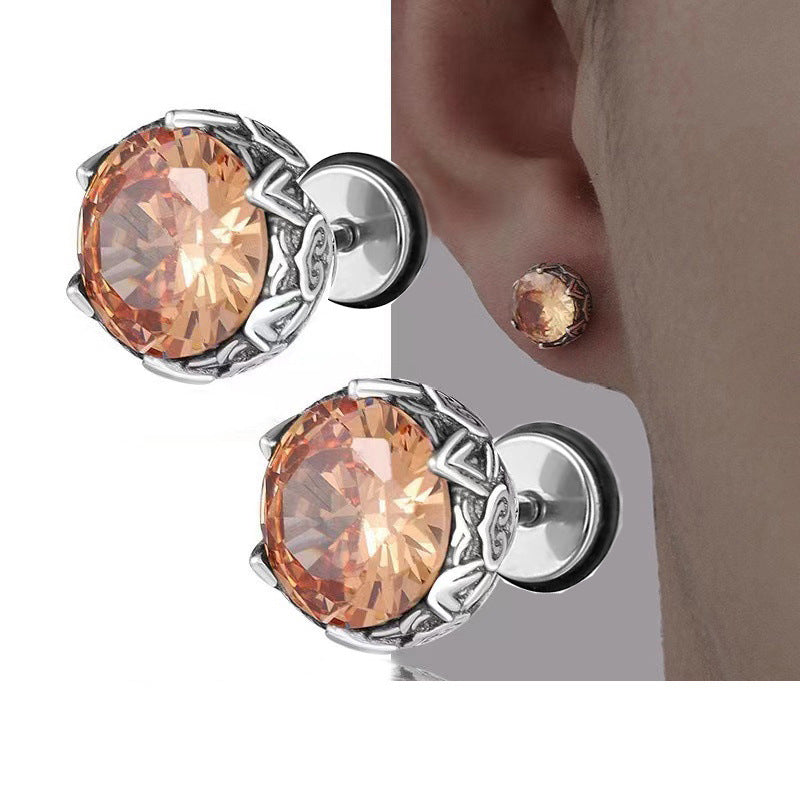 Titanium Round Zirconia Flat Back Stud Earring