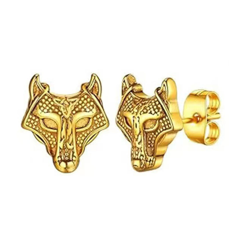 Punk Titanium Wolf Stud Earrings