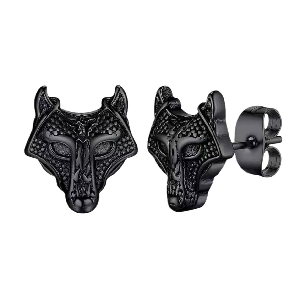 Punk Titanium Wolf Stud Earrings