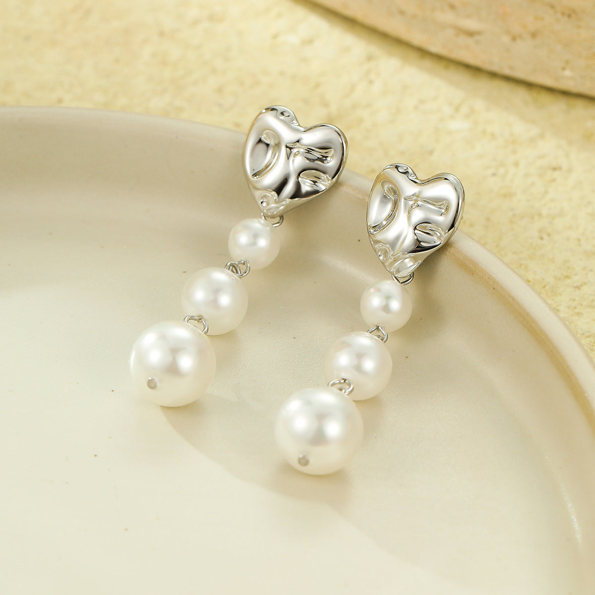 Titanium Triple Pearl Drop Earrings