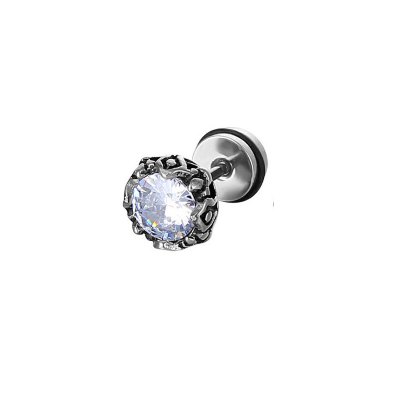 Titanium Round Zirconia Flat Back Stud Earring