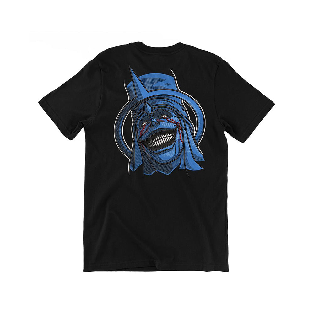 Edgy Embroidered Tee with Evil Samurai Mask and Survival Quote