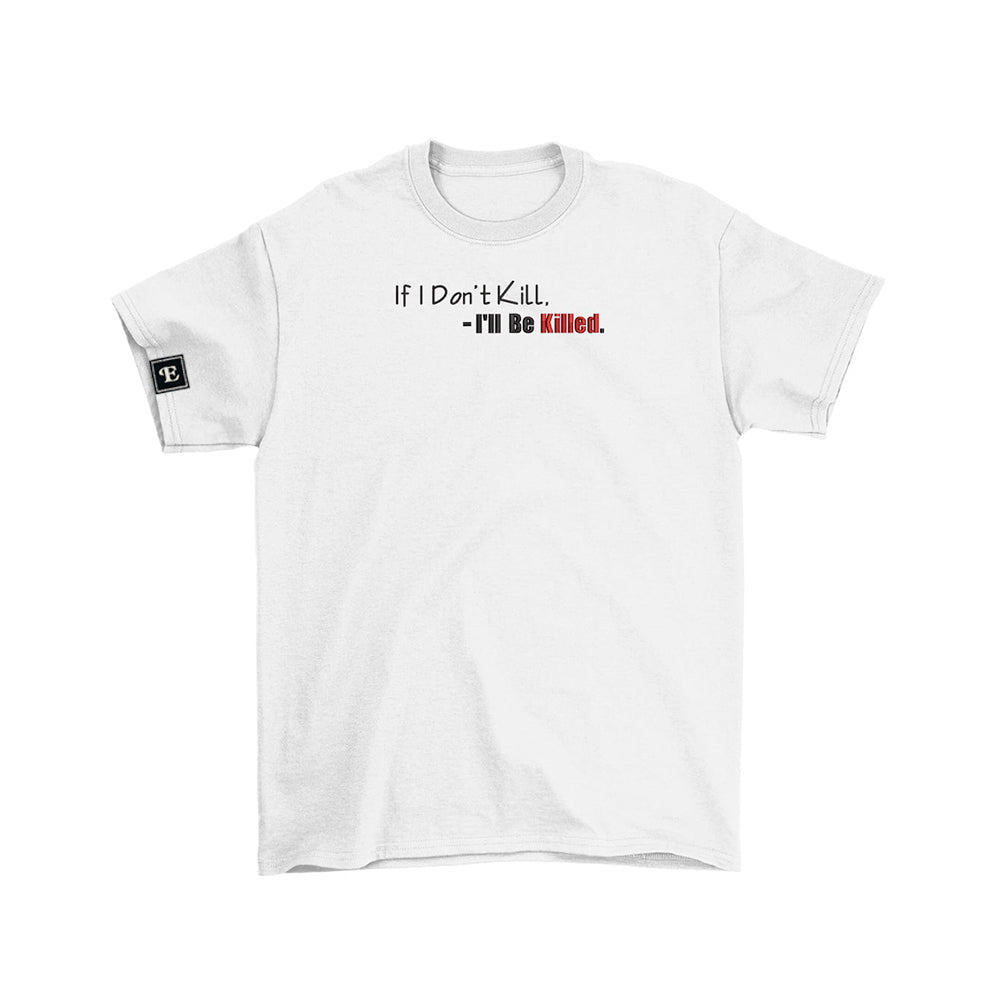 Edgy Embroidered Tee with Evil Samurai Mask and Survival Quote