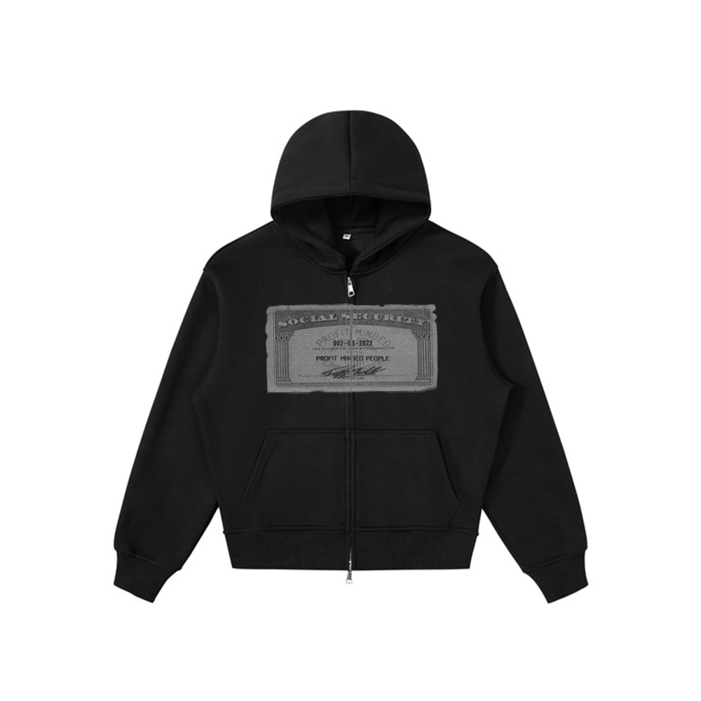 Evokyn Vintage Social Security ID Zip Up Design Hoodie