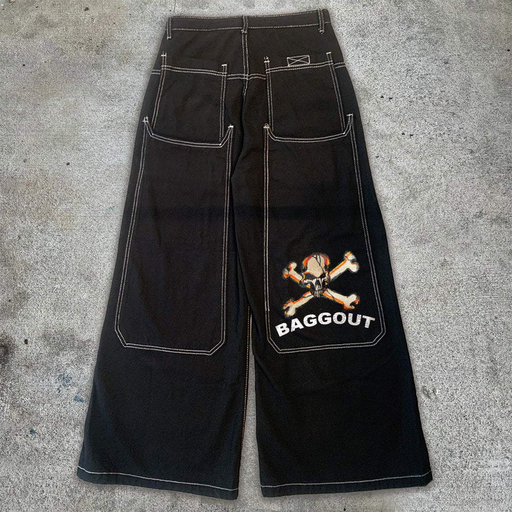 BAGGOUT Skull and Crossbones Wide Leg Jeans