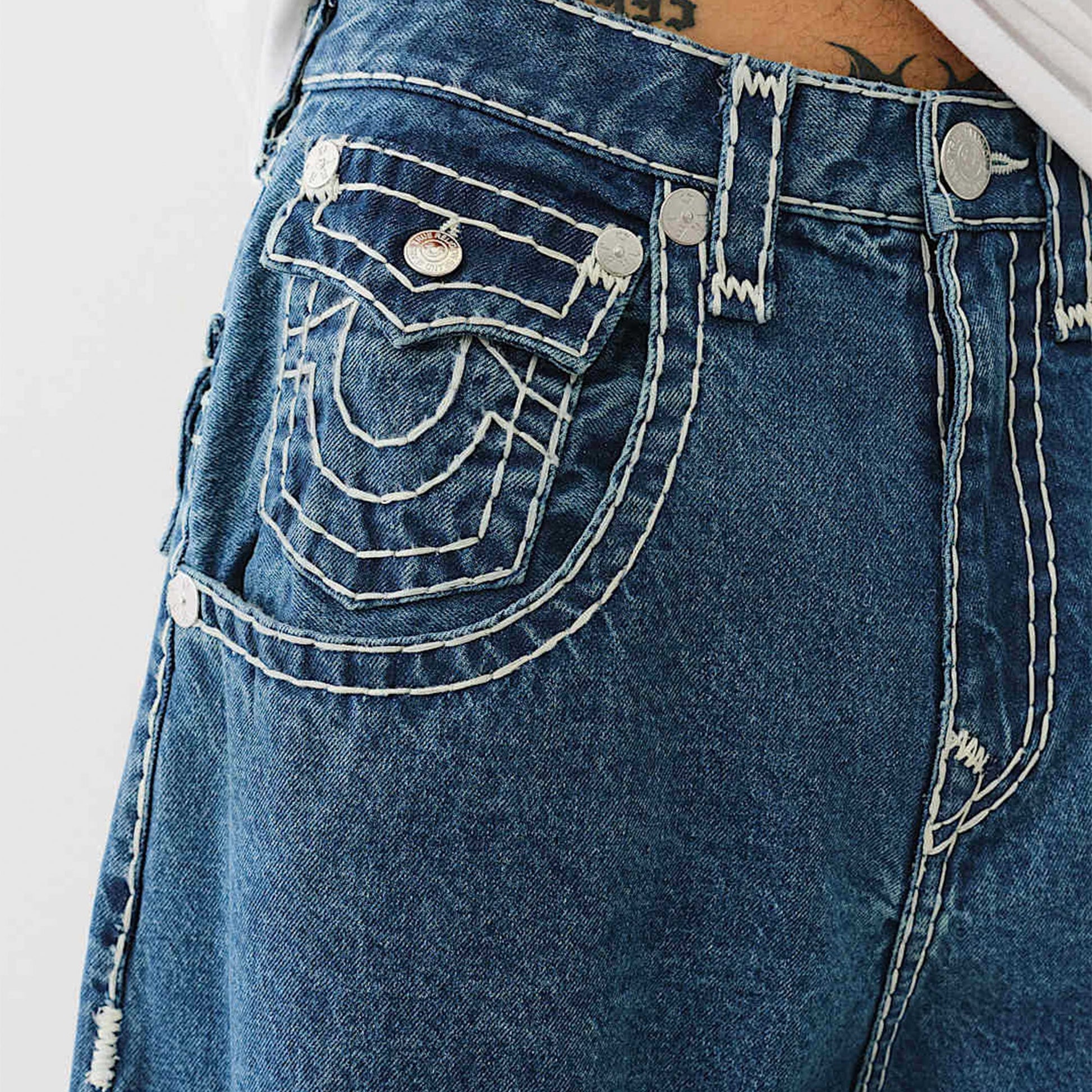 Baggy Embroidered Jeans with Flame Dice & Logo Patch