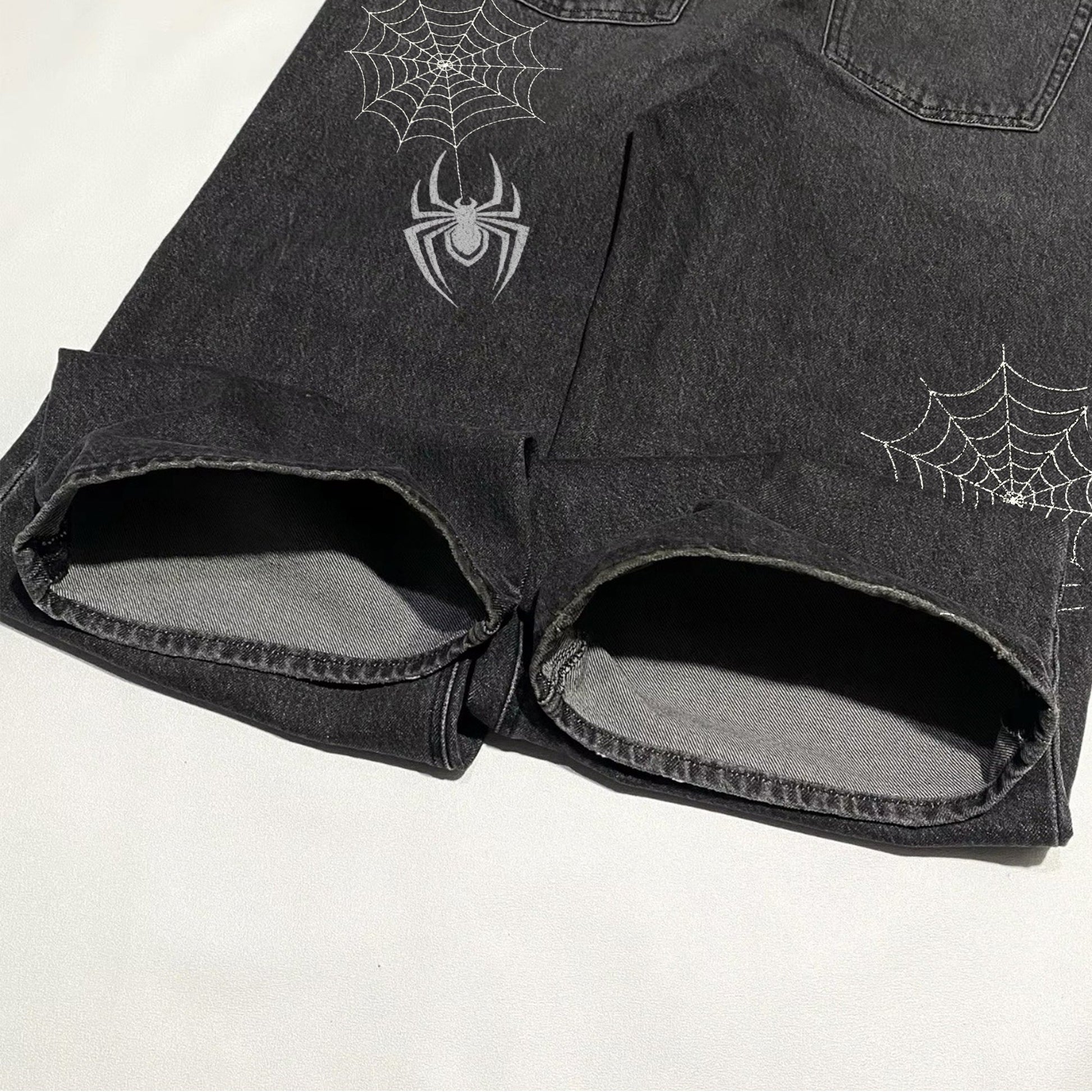 Vintage Embroidered Jeans with Spider Web Design
