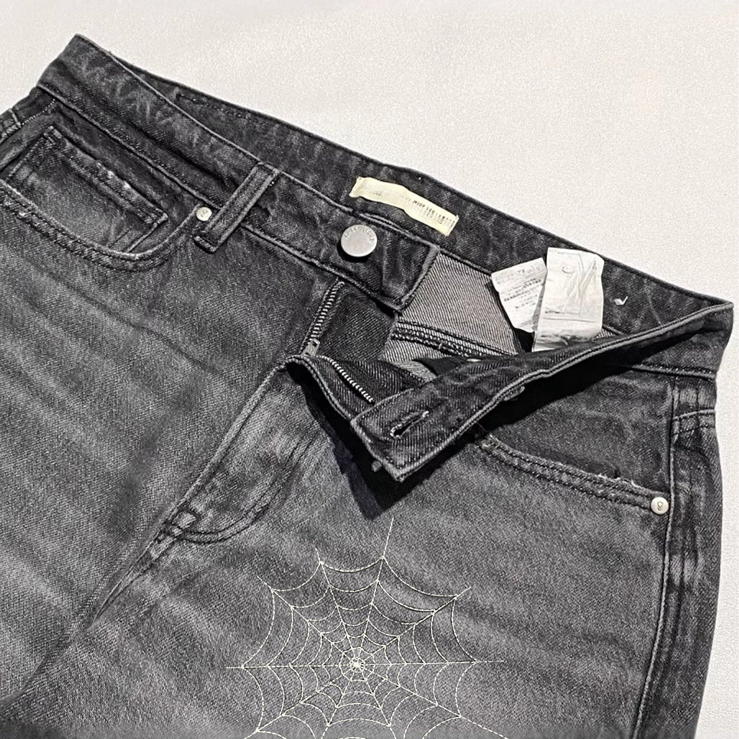 Vintage Embroidered Jeans with Spider Web Design