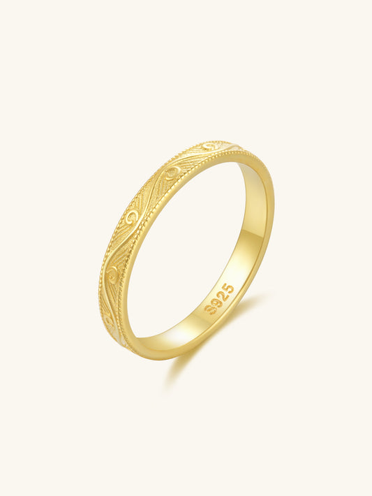 925 Sterling Silver Vintage Engraved Band Ring