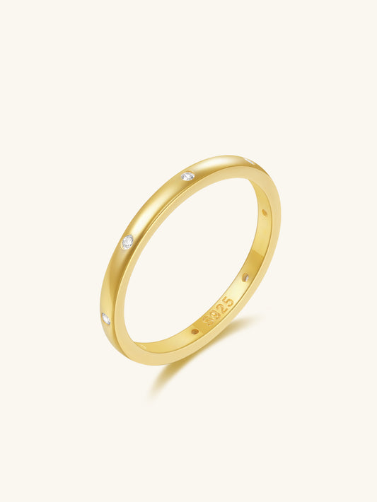 925 Sterling Silver Dotted Zircon Band Ring