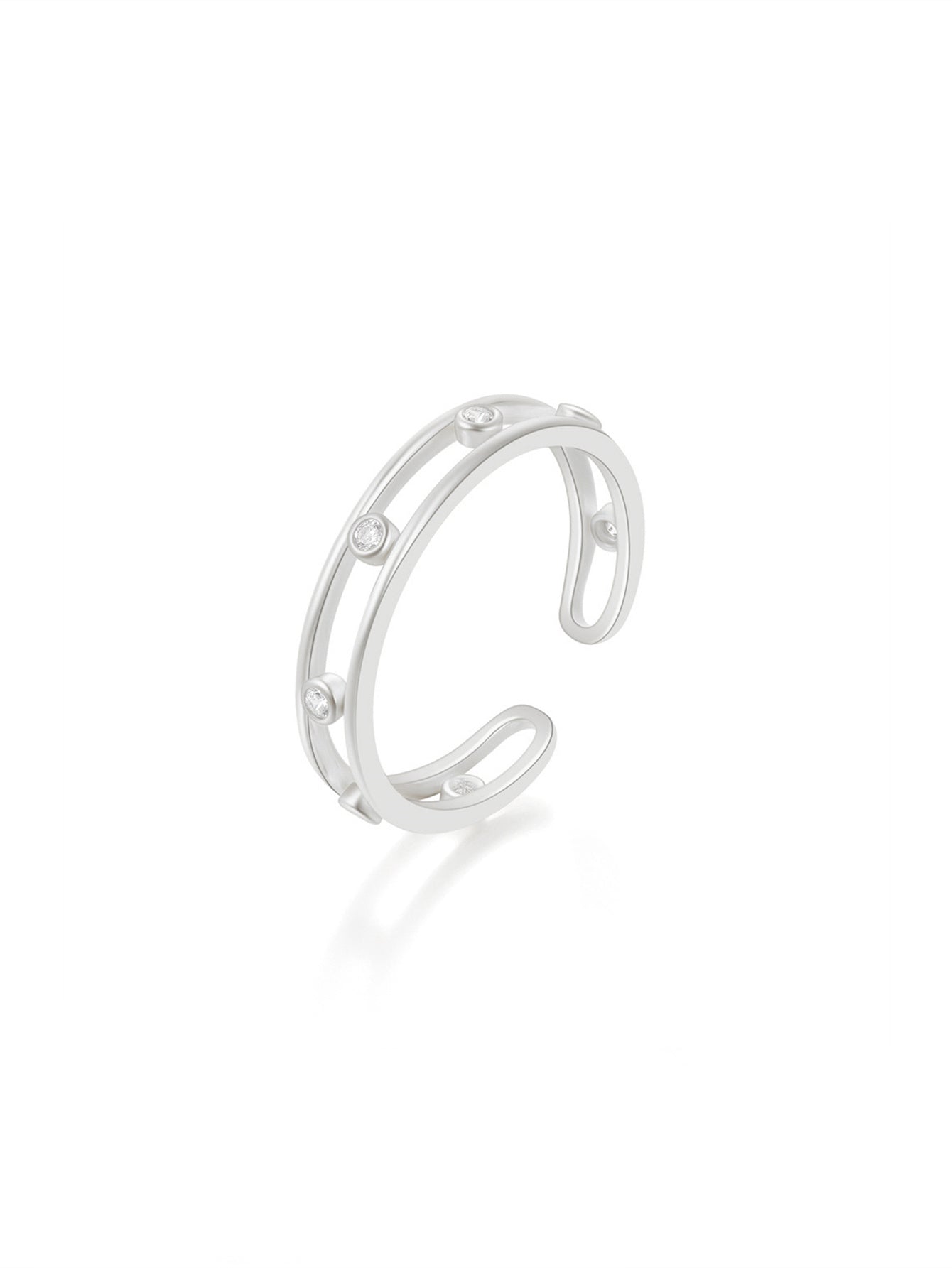 925 Sterling Silver Double Layer Zircon Open Ring