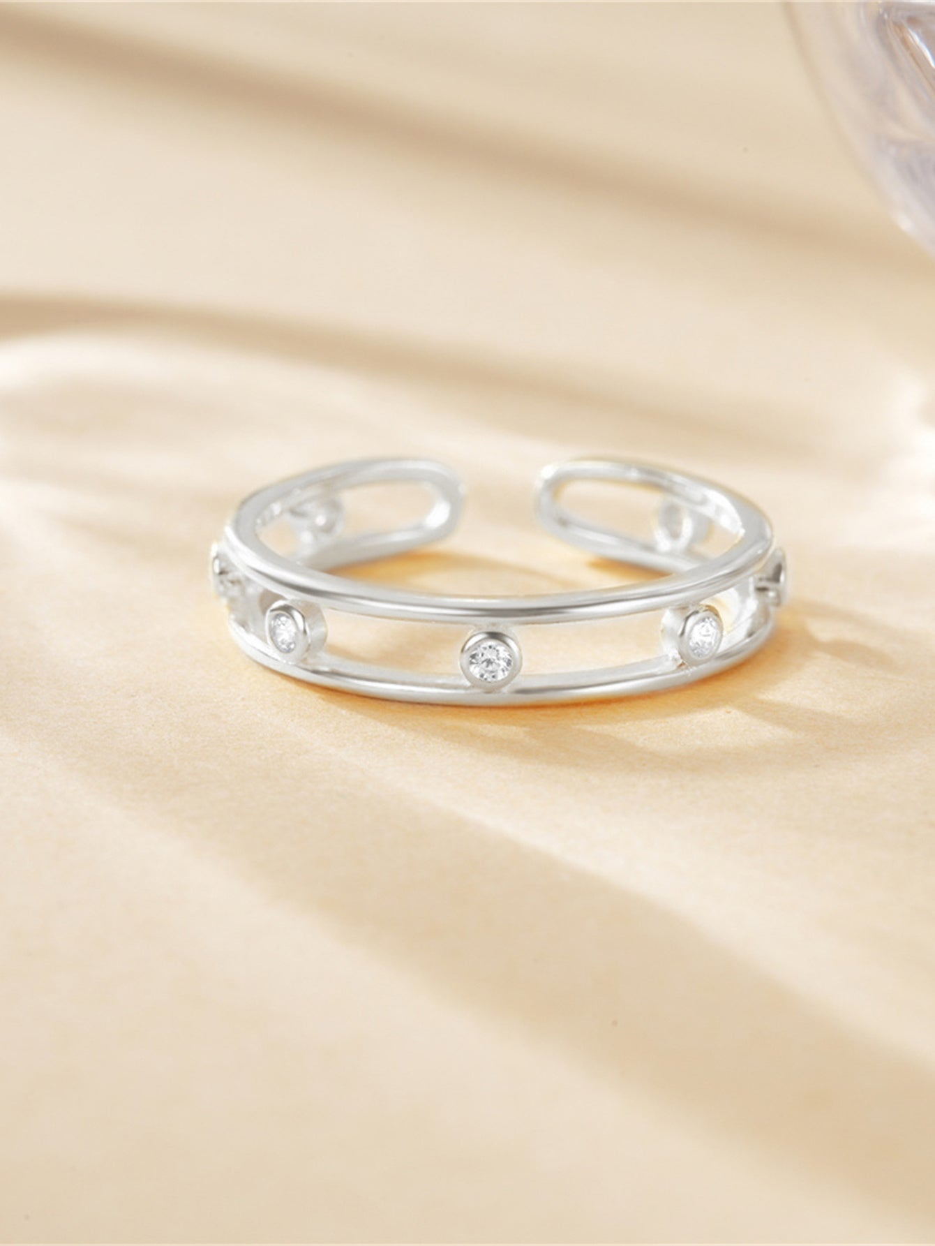 925 Sterling Silver Double Layer Zircon Open Ring