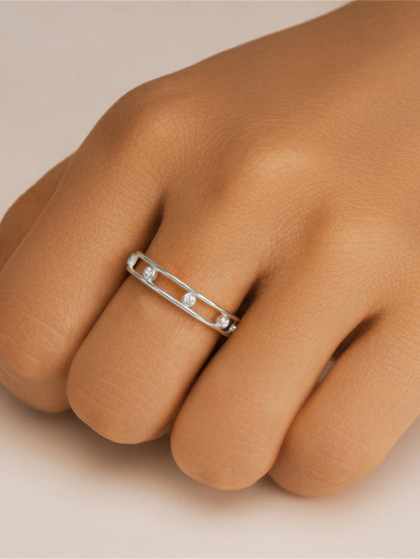 925 Sterling Silver Double Layer Zircon Open Ring