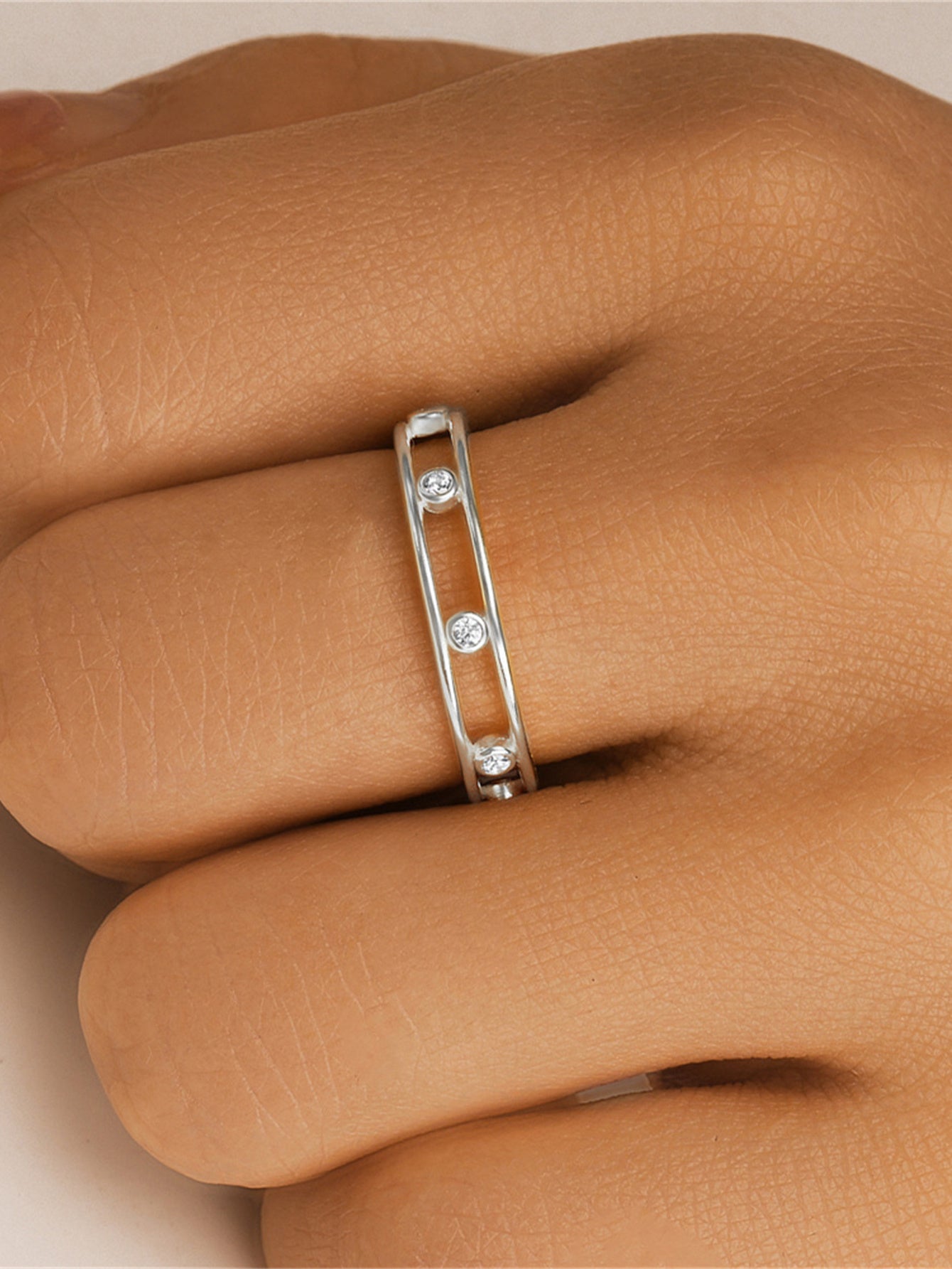 925 Sterling Silver Double Layer Zircon Open Ring