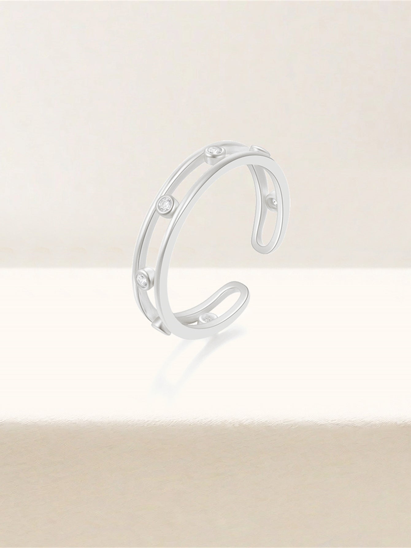 925 Sterling Silver Double Layer Zircon Open Ring
