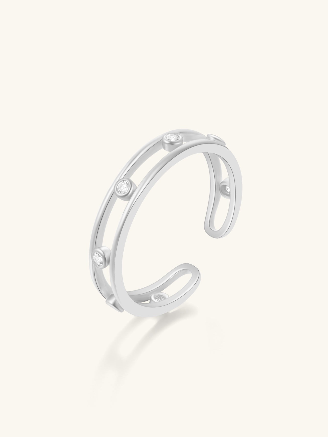 925 Sterling Silver Double Layer Zircon Open Ring
