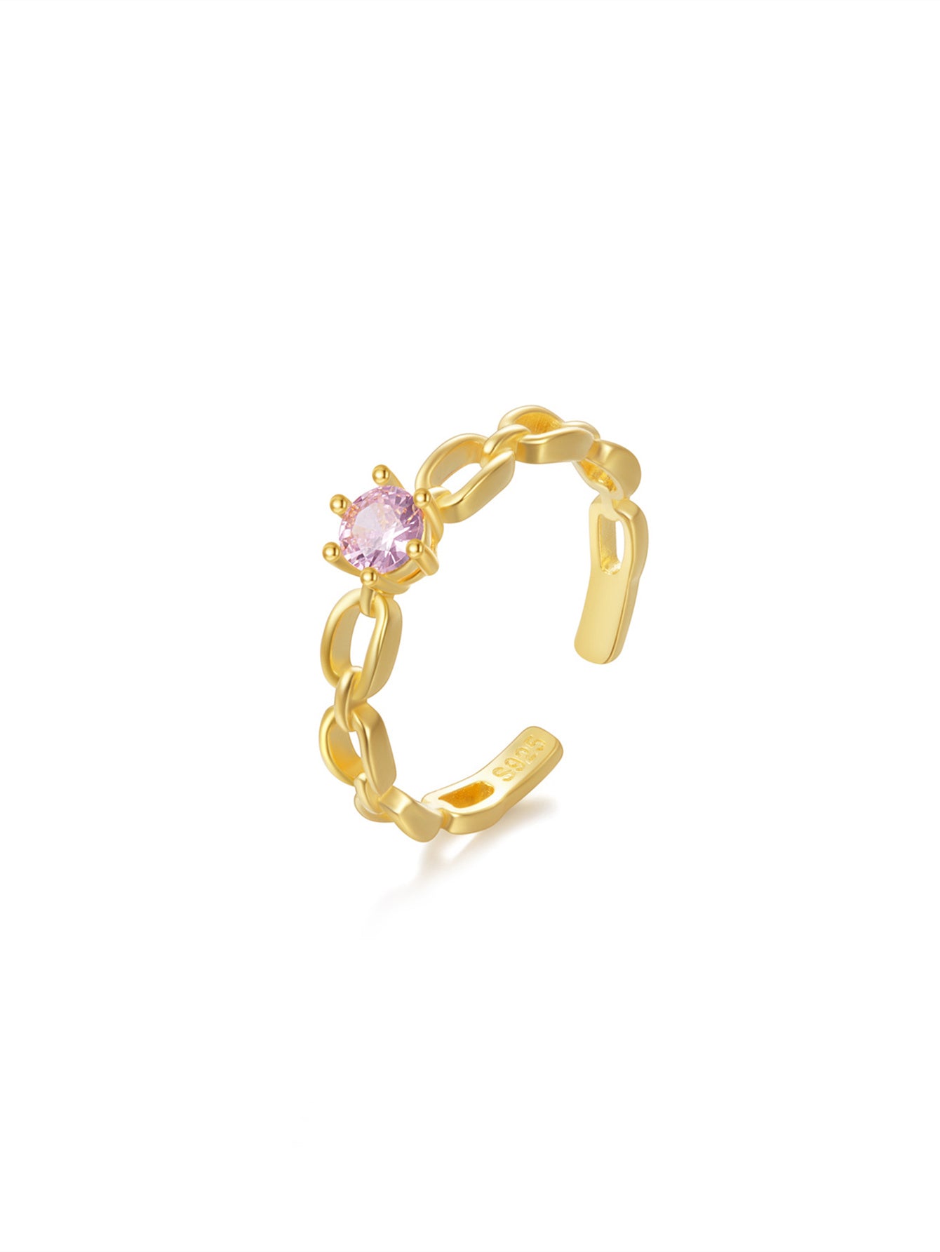 925 Sterling Silver Pink Zircon Chain Open Ring