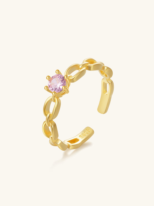 925 Sterling Silver Pink Zircon Chain Open Ring